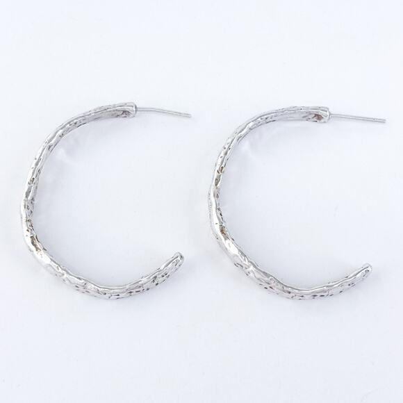 Vintage Sterling Silver 925 Textured Finish 1/2 Hoop Earrings - Picture 2 of 7